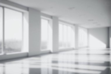 Blur background of empty modern office background . Workspace interior design white color . Clean and bright office gallery background