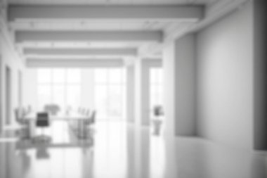 Blur background of empty modern office background . Workspace interior design white color . Clean and bright office gallery background