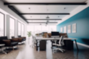 Blur background of modern office interior design . Contemporary workspace for creative business
