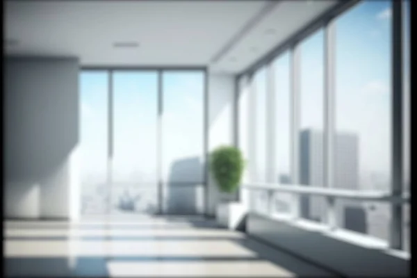 市内中心部の空の近代的なオフィスの背景をぼかす ワークスペースのインテリアデザイン 清潔で明るいオフィスギャラリーの背景 — ストック写真