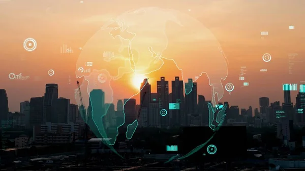 Globální Připojení Změna Internetové Sítě Chytrém Městě Koncepce Budoucího Bezdrátového — Stock fotografie