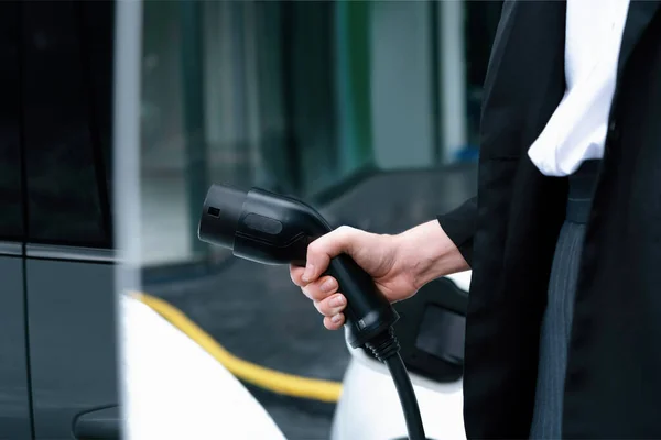 Focus Charger Plug Electric Car Public Charging Station Blur Progressive — Stock fotografie