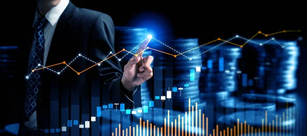 Businessman Analyst Working Digital Finance Business Data Graph Showing Technology — Φωτογραφία Αρχείου