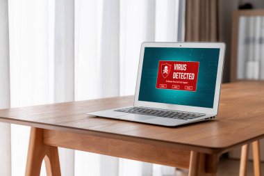 Bilgisayar ekranındaki virüs uyarısı mobil siber tehdit, hacker, bilgisayar virüsü ve kötü amaçlı yazılım tespit edildi