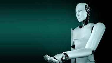 Future financial technology controll by AI robot huminoid uses machine learning and artificial intelligence to analyze business data and give advice on investment and trading decision . 3D rendering .