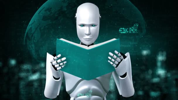 Representación Del Libro Lectura Hominoides Robot Resolución Análisis Datos Matemáticos — Vídeo de stock