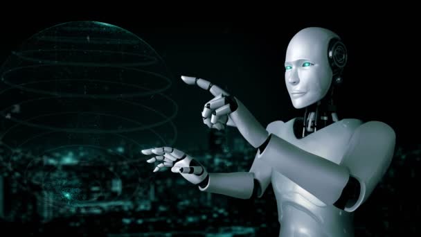 Futuristic Robot Artificial Intelligence Huminoid Transportation Analytic Technology Development Machine — Vídeo de Stock