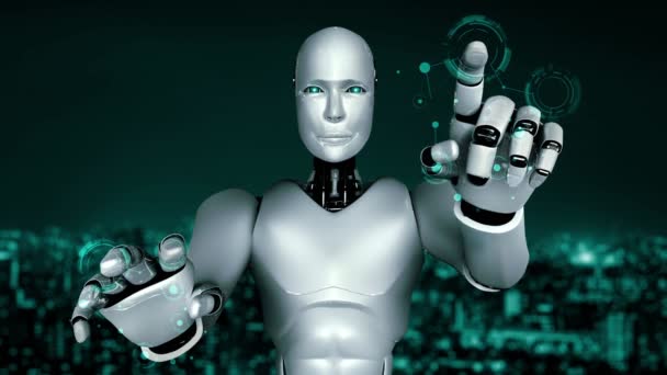 Future Financial Technology Controll Robot Huminoid Uses Machine Learning Artificial — 图库视频影像