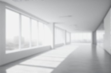 Blur background of empty modern office background . Workspace interior design white color . Clean and bright office gallery background