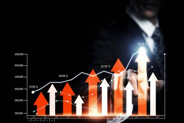 Businessman analyst working with digital finance business data graph showing technology of investment strategy for perceptive financial business decision. Digital economic analysis technology concept.