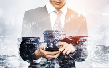 Businessman analyst working with digital finance business data graph showing technology of investment strategy for perceptive financial business decision. Digital economic analysis technology concept.
