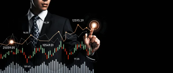 Businessman Analyst Working Digital Finance Business Data Graph Showing Technology — стоковое фото
