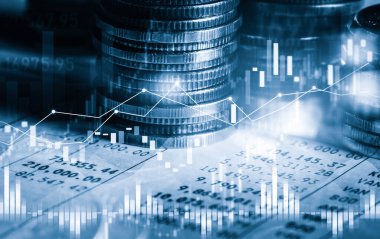 Finans ve para teknolojisi iş refahı ve varlık yönetimi kavramı. Yaratıcı grafik, refah karı elde etmek için değerli varlıklara yatırım yaparak ekonomi ve mali büyümeyi gösteriyor .