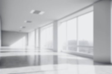 Blur background of empty modern office background . Workspace interior design white color . Clean and bright office gallery background
