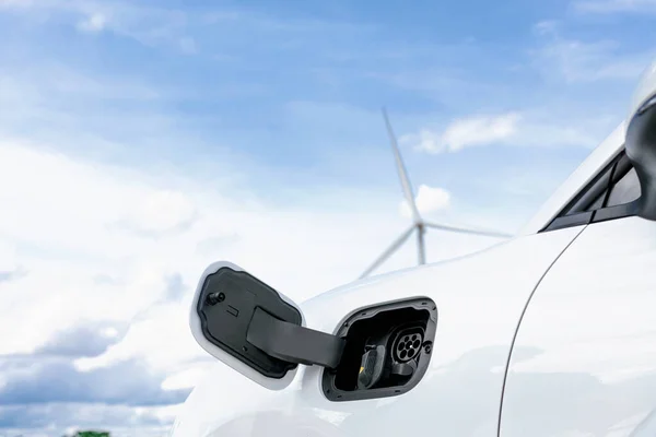Progressive Combination Wind Turbine Car Future Energy Infrastructure Electric Vehicle — стоковое фото