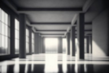 Blur background of large hall corridor inside office building background