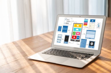 Model mobil uygulama ve web sitesi için UX UI tasarım süreci. Profesyonel uygulama geliştiricisi için kablo grafiğinin yaratıcı prototipi .