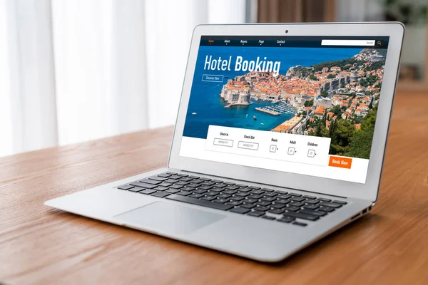 Online Κρατήσεις Ξενοδοχείων Ιστοσελίδα Παρέχει Modish Σύστημα Κρατήσεων Έννοια Ταξιδιωτικής — Φωτογραφία Αρχείου
