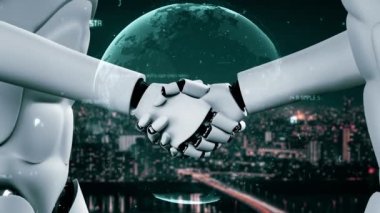 Futuristic robot artificial intelligence huminoid AI programming coding technology development and machine learning concept. Robotic bionic science research for future of human life. 3D rendering.