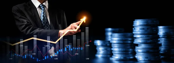 Businessman Analyst Working Digital Finance Business Data Graph Showing Technology —  Fotos de Stock