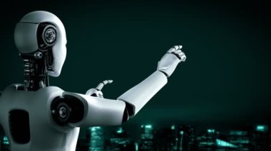 Internet connection controlled by AI robot huminoid and machine learning process to analyze data connectivity and cyber security . 3D rendering .