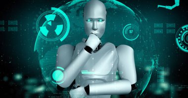 Futuristic robot artificial intelligence huminoid AI for industrial factory technology development and machine learning concept. robotic bionic science research for future of human life. 3D rendering.