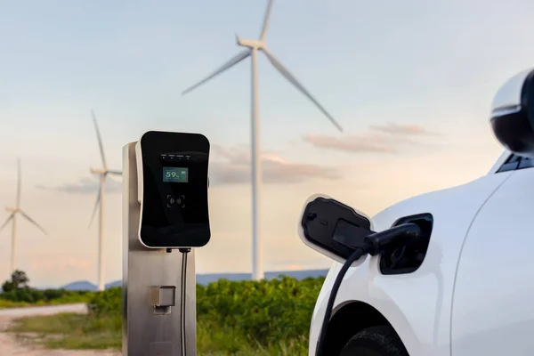 Progressive Combination Wind Turbine Car Future Energy Infrastructure Electric Vehicle —  Fotos de Stock