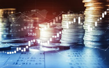 Finans ve para teknolojisi iş refahı ve varlık yönetimi kavramı. Yaratıcı grafik, refah karı elde etmek için değerli varlıklara yatırım yaparak ekonomi ve mali büyümeyi gösteriyor .