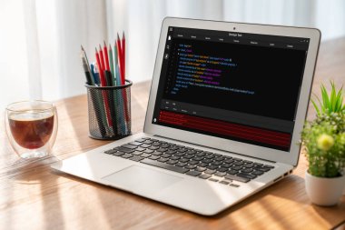 Model uygulama ve program kodlaması için bilgisayar ekranında yazılım geliştirme programlama