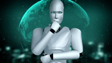 Futuristic robot artificial intelligence huminoid AI for industrial factory technology development and machine learning concept. robotic bionic science research for future of human life. 3D rendering.