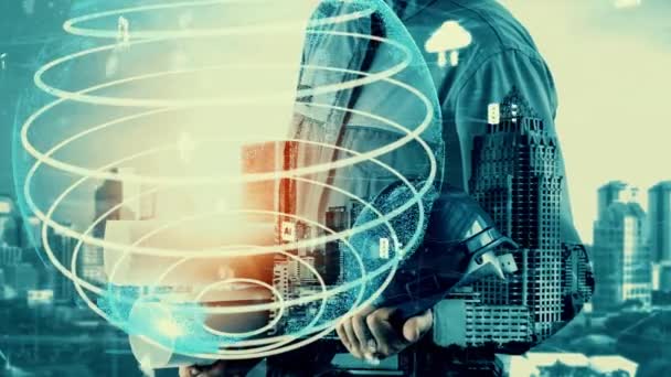 Fremtidens Byggeri Opfindsomme Ingeniørprojekt Koncept Med Hud Hologram Grafisk Design – Stock-video