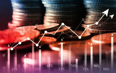 Finans ve para teknolojisi iş refahı ve varlık yönetimi kavramı. Yaratıcı grafik, refah karı elde etmek için değerli varlıklara yatırım yaparak ekonomi ve mali büyümeyi gösteriyor .