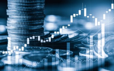 Finans ve para teknolojisi iş refahı ve varlık yönetimi kavramı. Yaratıcı grafik, refah karı elde etmek için değerli varlıklara yatırım yaparak ekonomi ve mali büyümeyi gösteriyor .