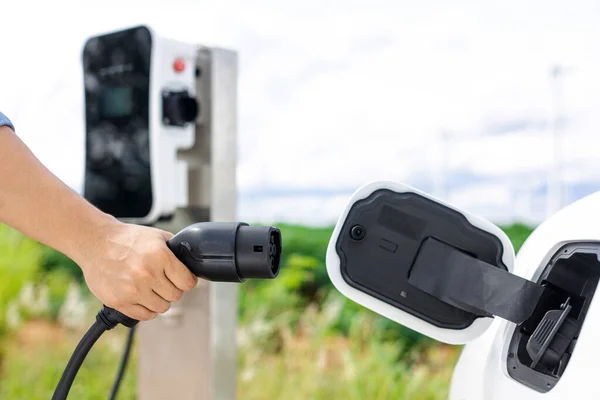 Progressive Natural Scenic Hand Insert Charging Plug Electric Vehicle Charging — Fotografia de Stock