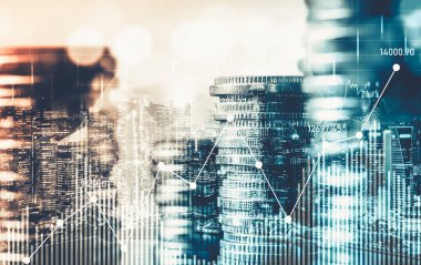 Finans ve para teknolojisi iş refahı ve varlık yönetimi kavramı. Yaratıcı grafik, refah karı elde etmek için değerli varlıklara yatırım yaparak ekonomi ve mali büyümeyi gösteriyor .