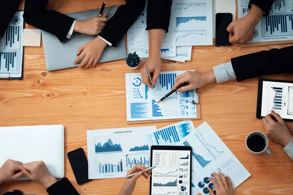 Top View Closeup Business Team Financial Data Analysis Meeting Business — Foto Stock