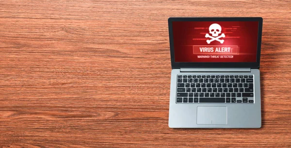 Virenwarnmeldung Auf Computerbildschirm Erkannte Modische Cyber Bedrohung Hacker Computervirus Und — Stockfoto