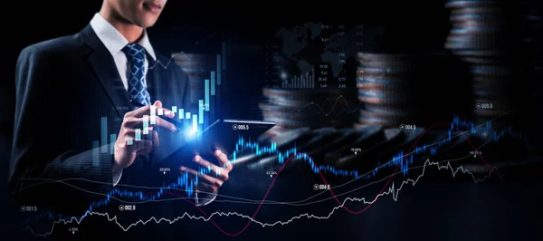 Businessman Analyst Working Digital Finance Business Data Graph Showing Technology — Zdjęcie stockowe
