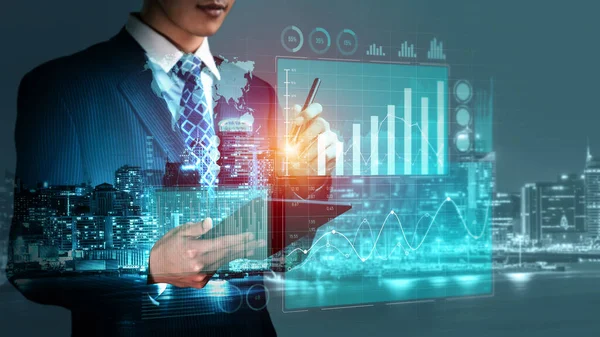 Businessman Analyst Working Digital Finance Business Data Graph Showing Technology — Photo