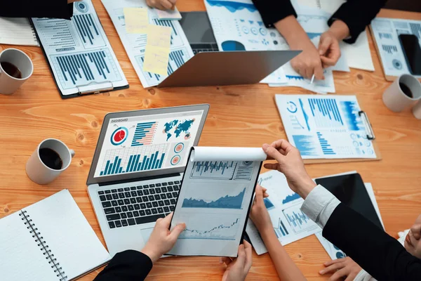Top View Closeup Business Team Financial Data Analysis Meeting Business — 스톡 사진