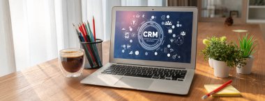 CRM işletme ve işletme için modern bilgisayarda müşteri ilişkileri yönetim sistemi