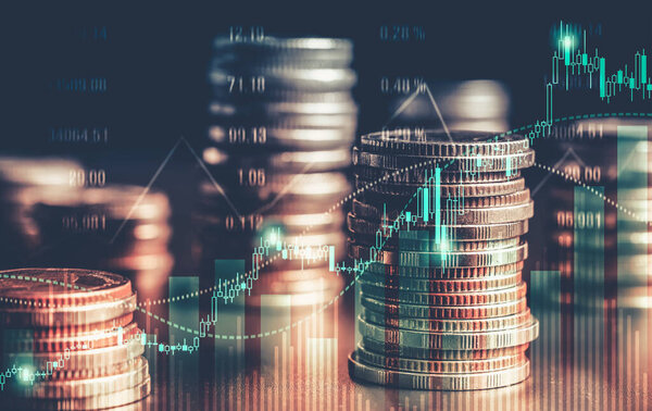 Finance and money technology background concept of business prosperity and asset management . Creative graphic show economy and financial growth by investment in valuable asset to gain wealth profit .
