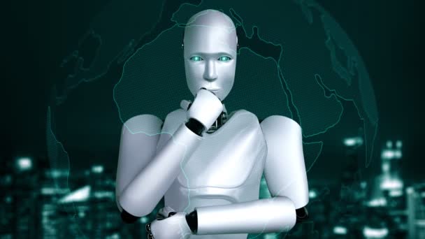 Future Financial Technology Controll Robot Huminoid Uses Machine Learning Artificial — Stok video