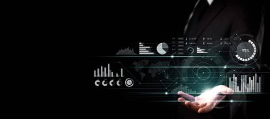 Businessman analyst working with digital finance business data graph showing technology of investment strategy for perceptive financial business decision. Digital economic analysis technology concept.