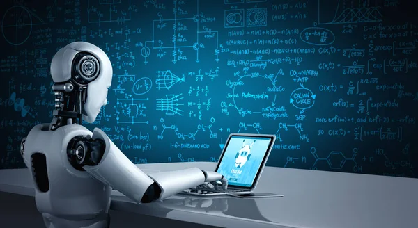 Robot Cyborg Utilizando Aplicación Software Computadora Modish — Foto de Stock
