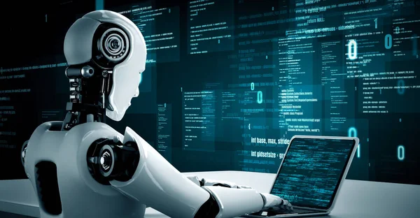 Futuristic Robot Artificial Intelligence Huminoid Programming Coding Technology Development Machine — Stock Photo, Image