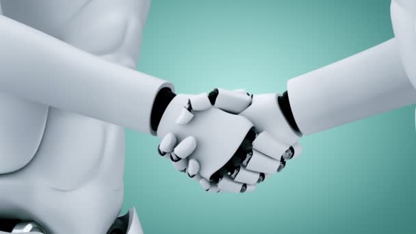 Rendering Hominoid Robot Handshake Collaborate Future Technology Development Thinking Brain — стоковое видео