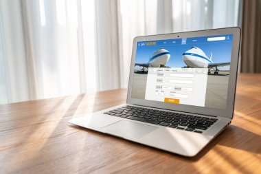 Online uçuş rezervasyon sitesi mod rezervasyon sistemi sağlar. Seyahat teknolojisi kavramı .