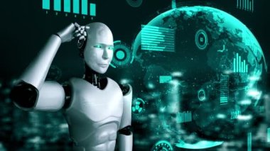 Futuristic robot artificial intelligence huminoid AI for industrial factory technology development and machine learning concept. robotic bionic science research for future of human life. 3D rendering.