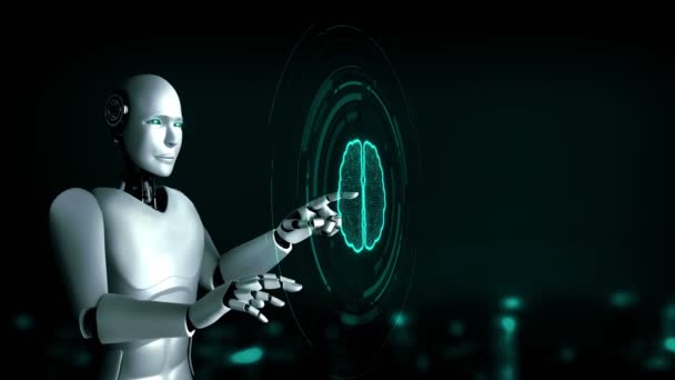 Futuristic Robot Artificial Intelligence Huminoid Data Analytic Technology Development Machine — стоковое видео